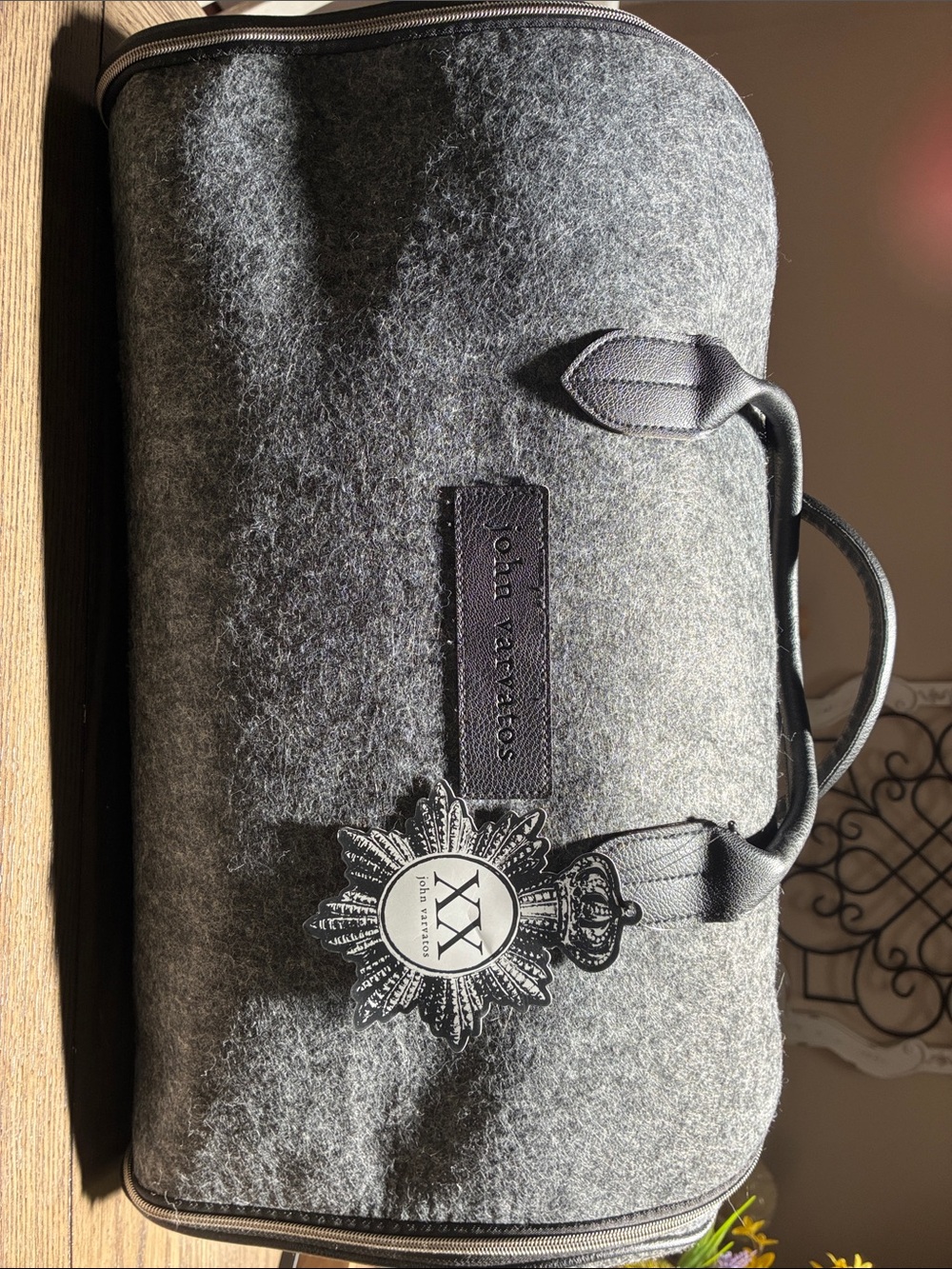John Varvatos Gray Felt Duffel with Black Trim